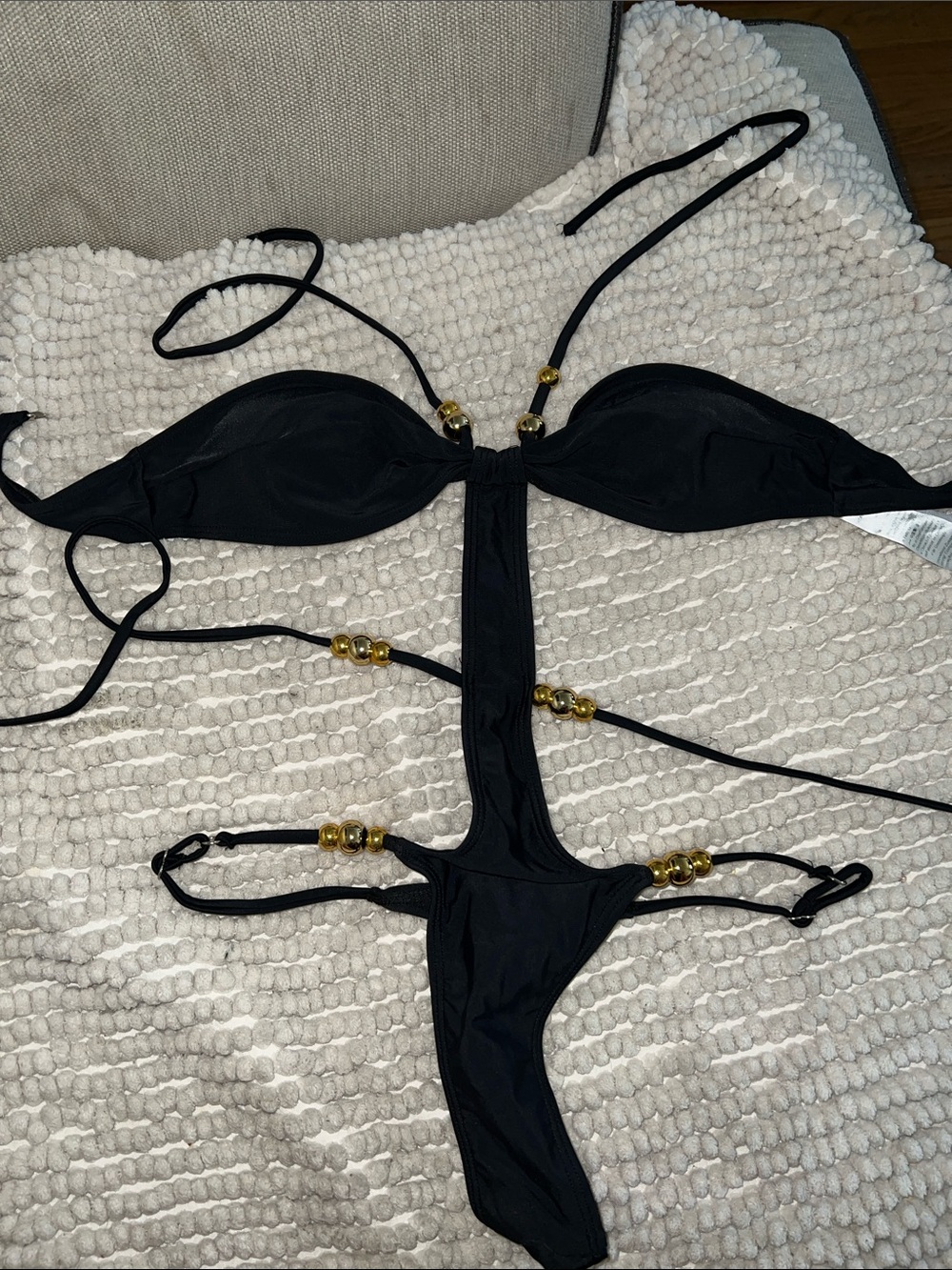 SHEIN Black One-Piece Monokini with Gold Bead Accents